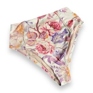 Double Lined High Waisted Floral Peony Bikini Bottoms with Lace Detailing Size 4